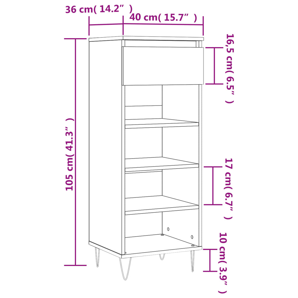 Schoenenkast 40x36x105 cm bewerkt hout