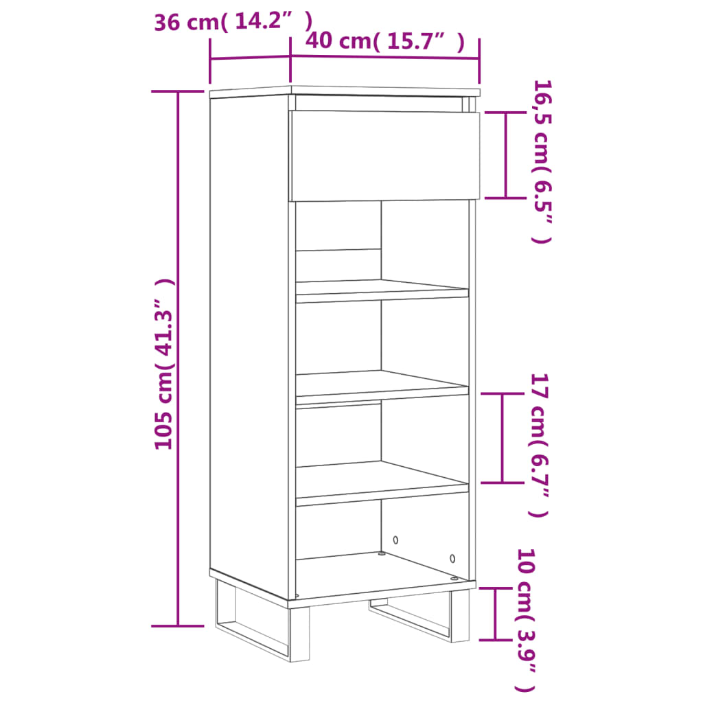 Schoenenkast 40x36x105 cm bewerkt hout eikenkleurig