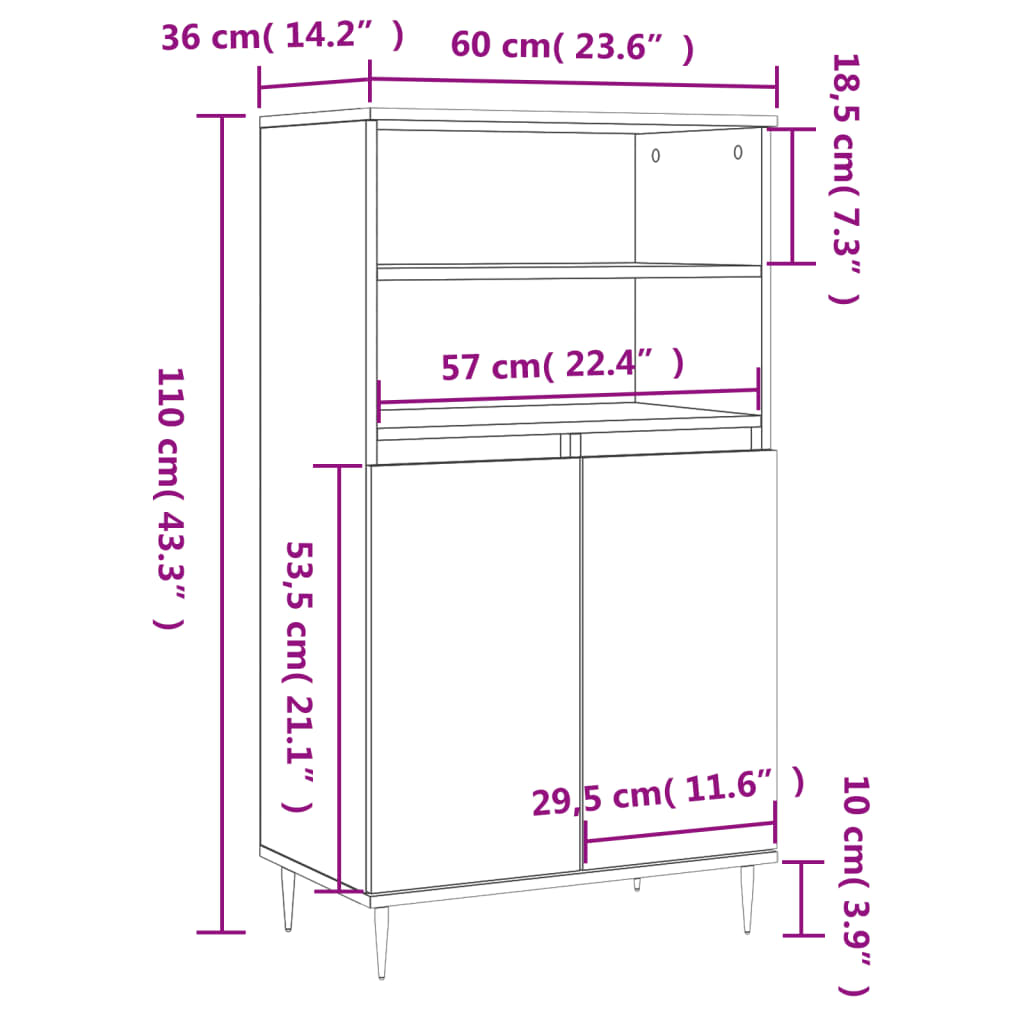 Hoge kast 60x36x110 cm bewerkt hout eikenkleurig