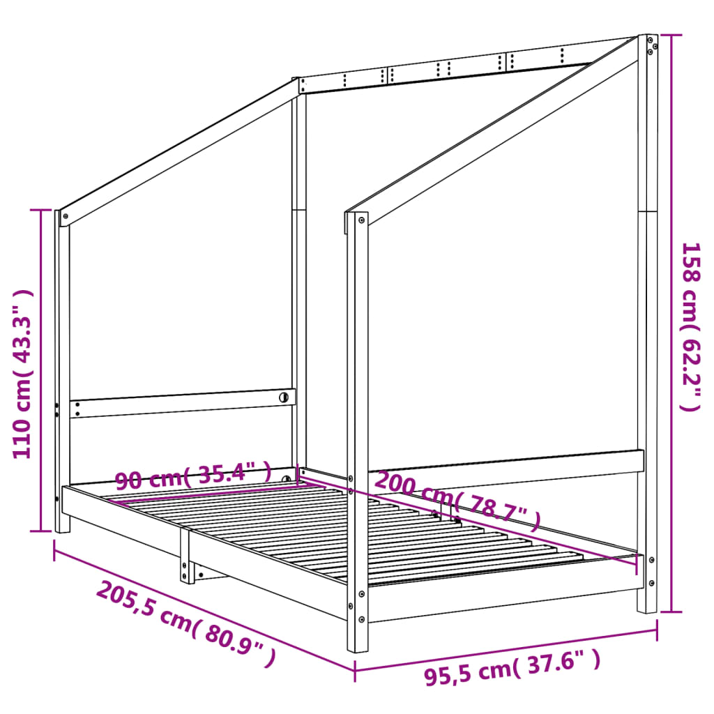 Kinderbedframe 80x200 cm massief grenenhout