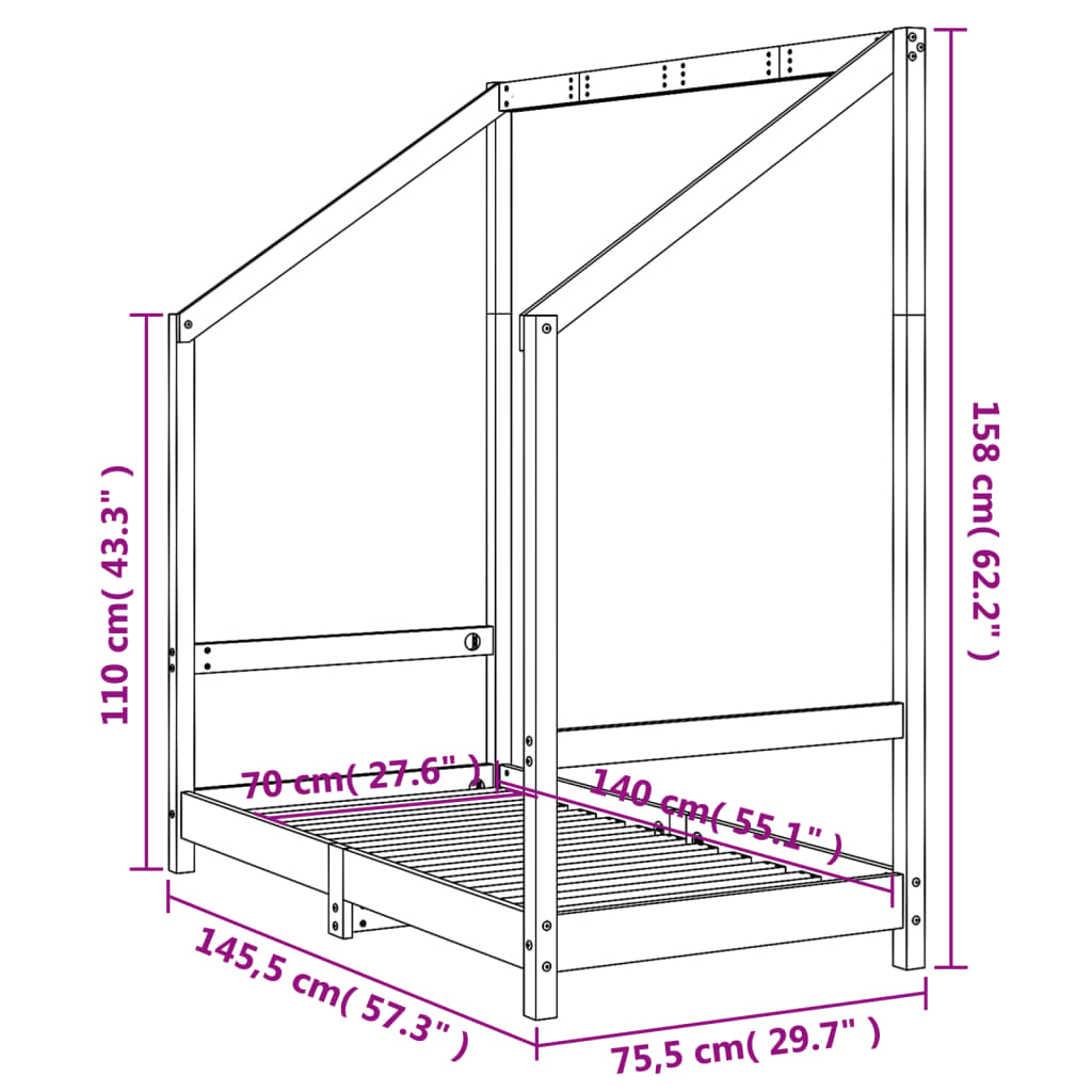 Kinderbedframe 80x200 cm massief grenenhout