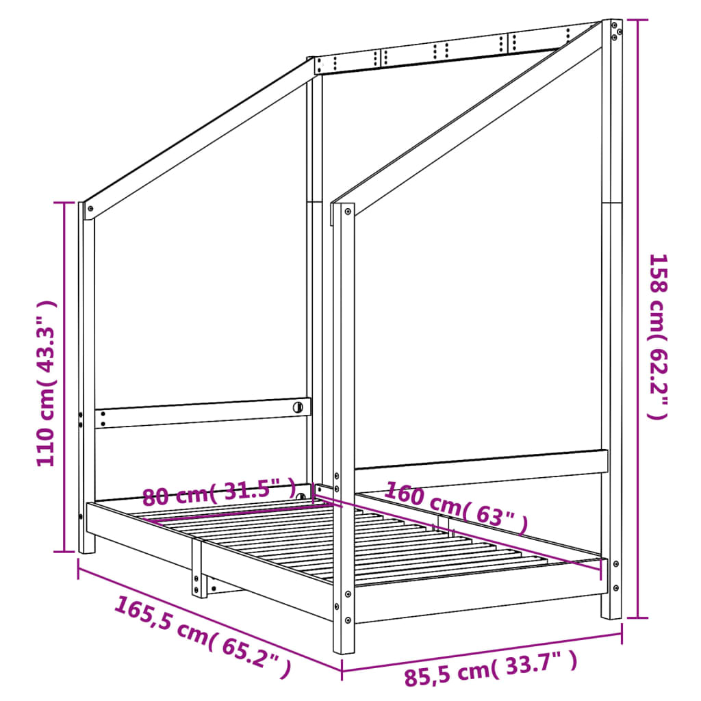 Kinderbedframe 80x200 cm massief grenenhout