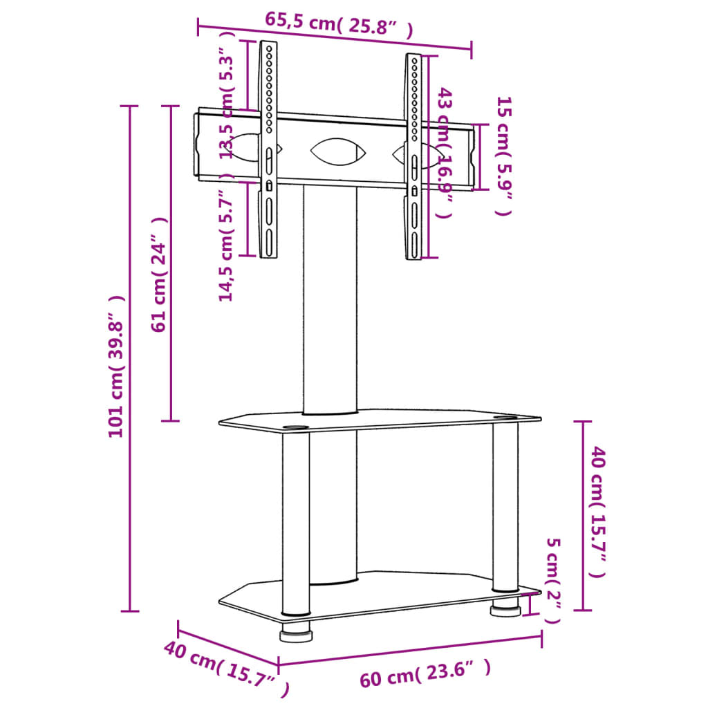 Tv-standaard hoek 4-laags voor 32-70 inch zilverkleur