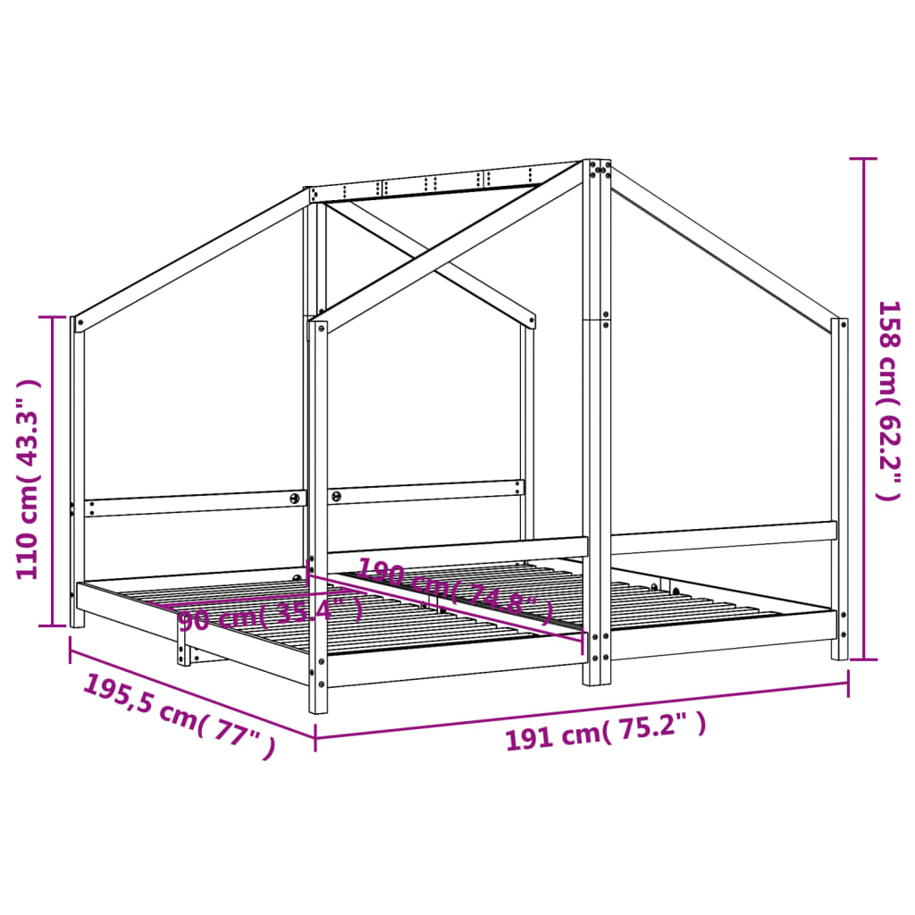 Kinderbedframe 2x(90x190) cm massief grenenhout