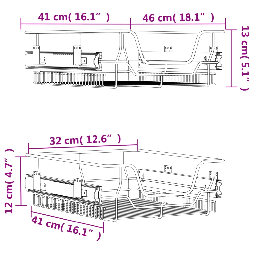 Draadmanden uittrekbaar 2 st 300 mm zilverkleurig