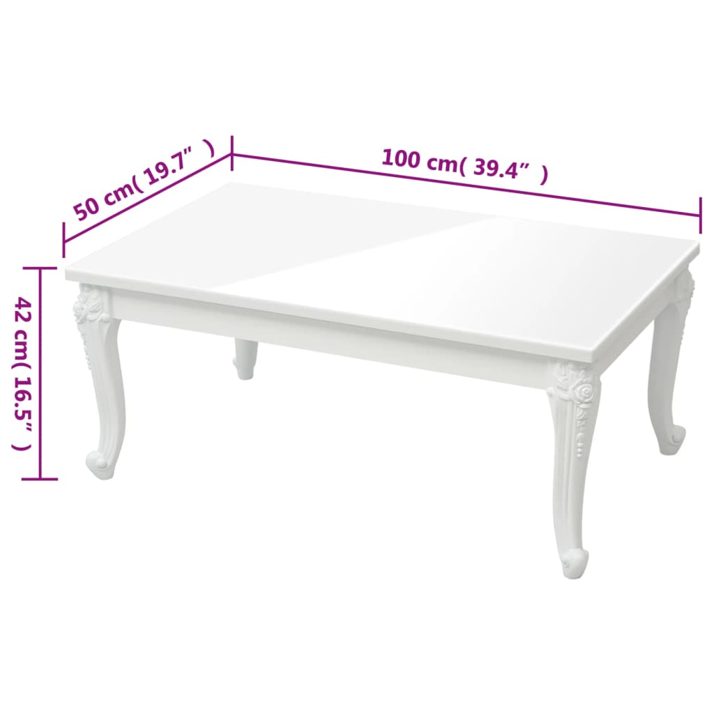 Salontafel 100 x 60 x 42 cm hoogglans wit