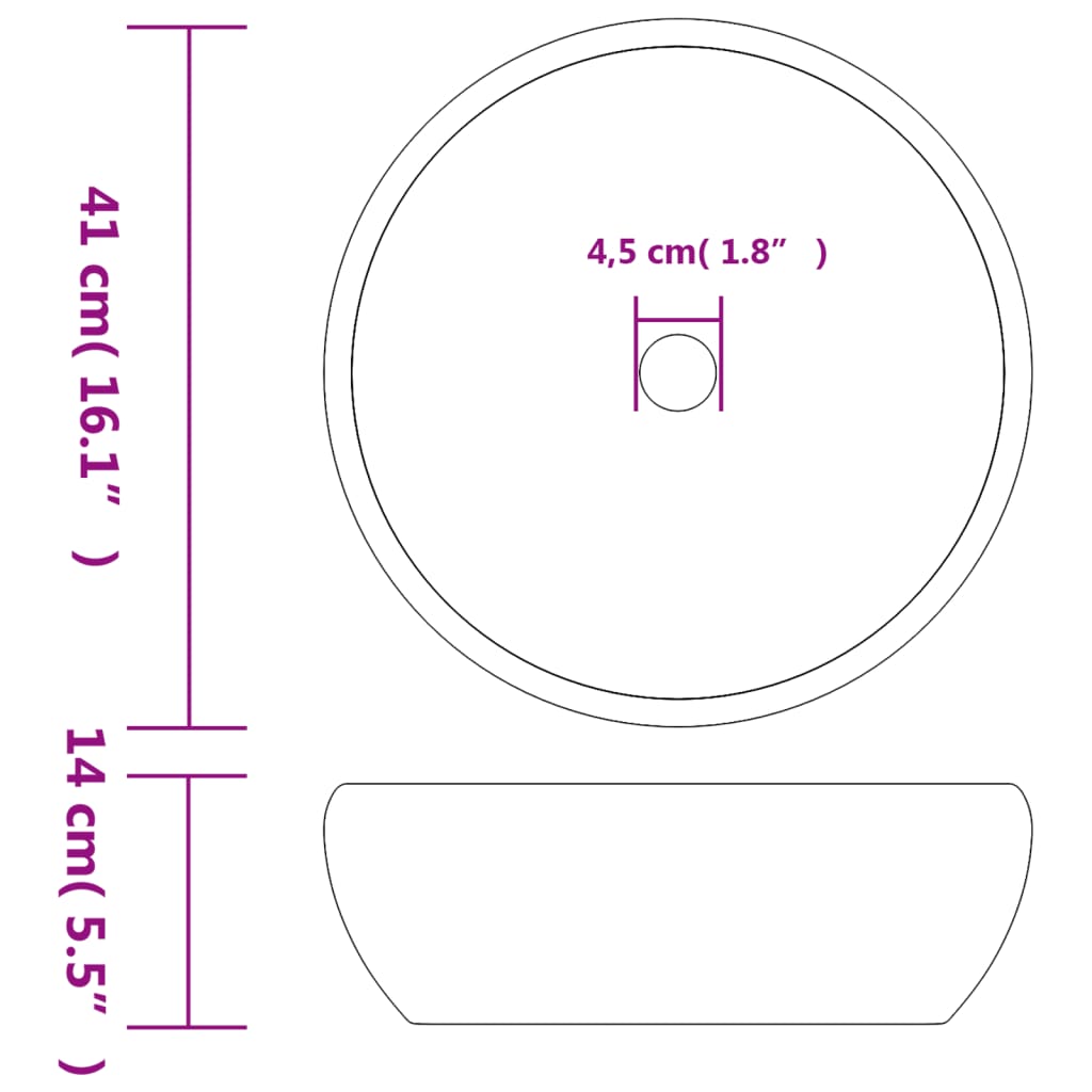 Opzetwasbak rond Φ41x14 cm keramiek