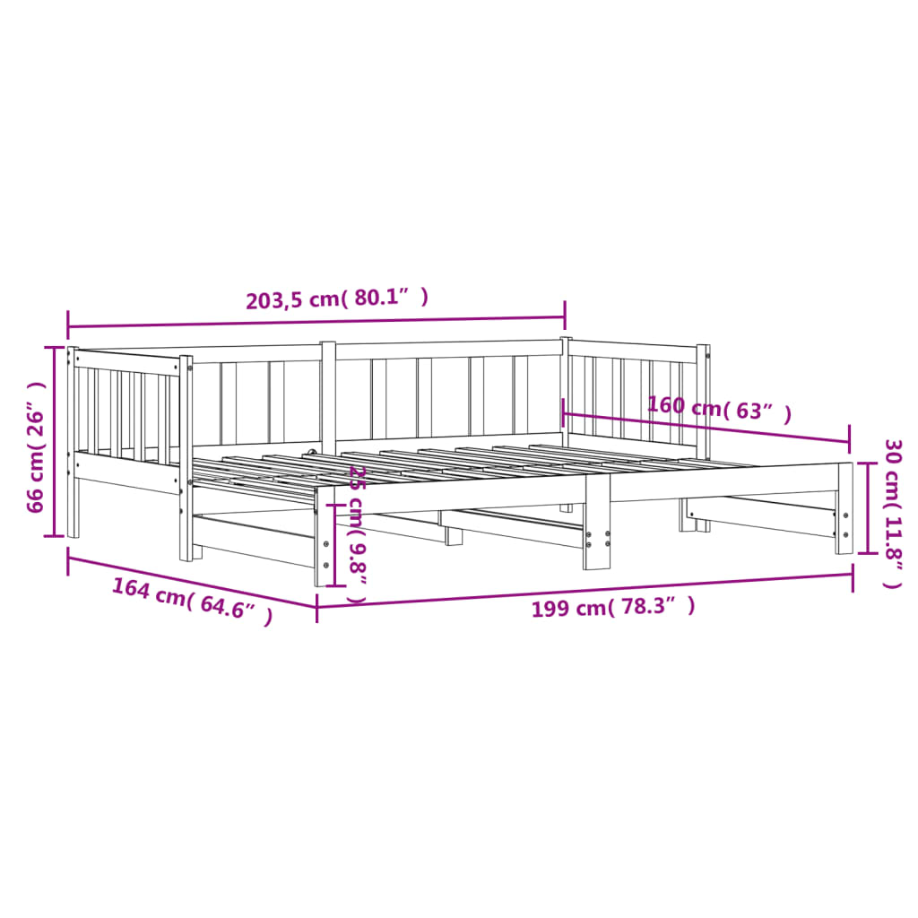 Slaapbank met onderschuifbed 90x200 cm massief grenenhout