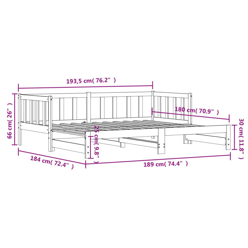 Slaapbank met onderschuifbed 90x200 cm massief grenenhout