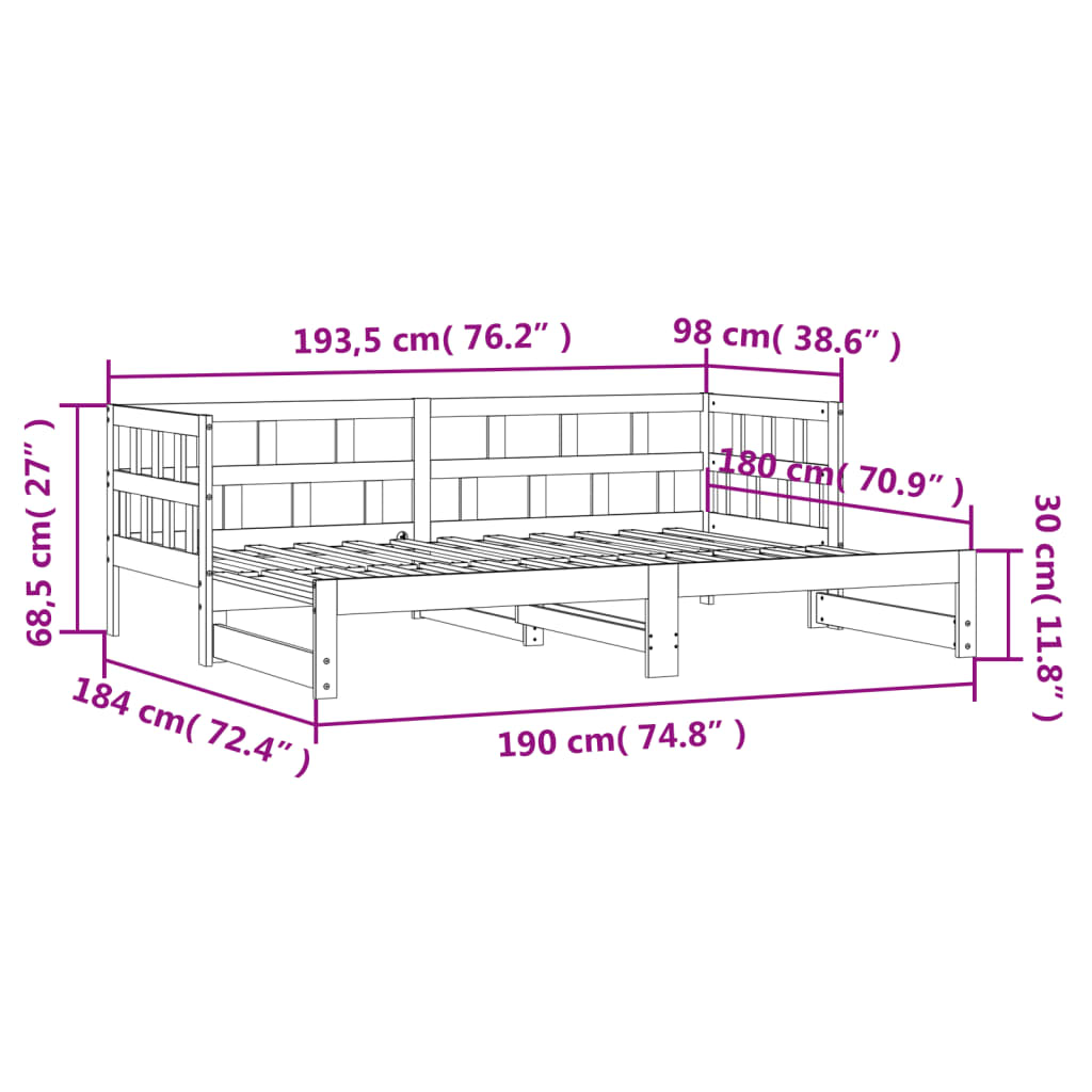 Slaapbank met onderschuifbed 90x200 cm massief grenenhout