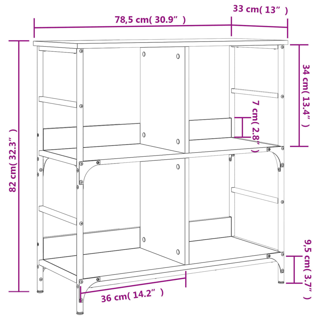 Boekenrek 78,5x33x82 cm bewerkt hout bruin eikenkleur