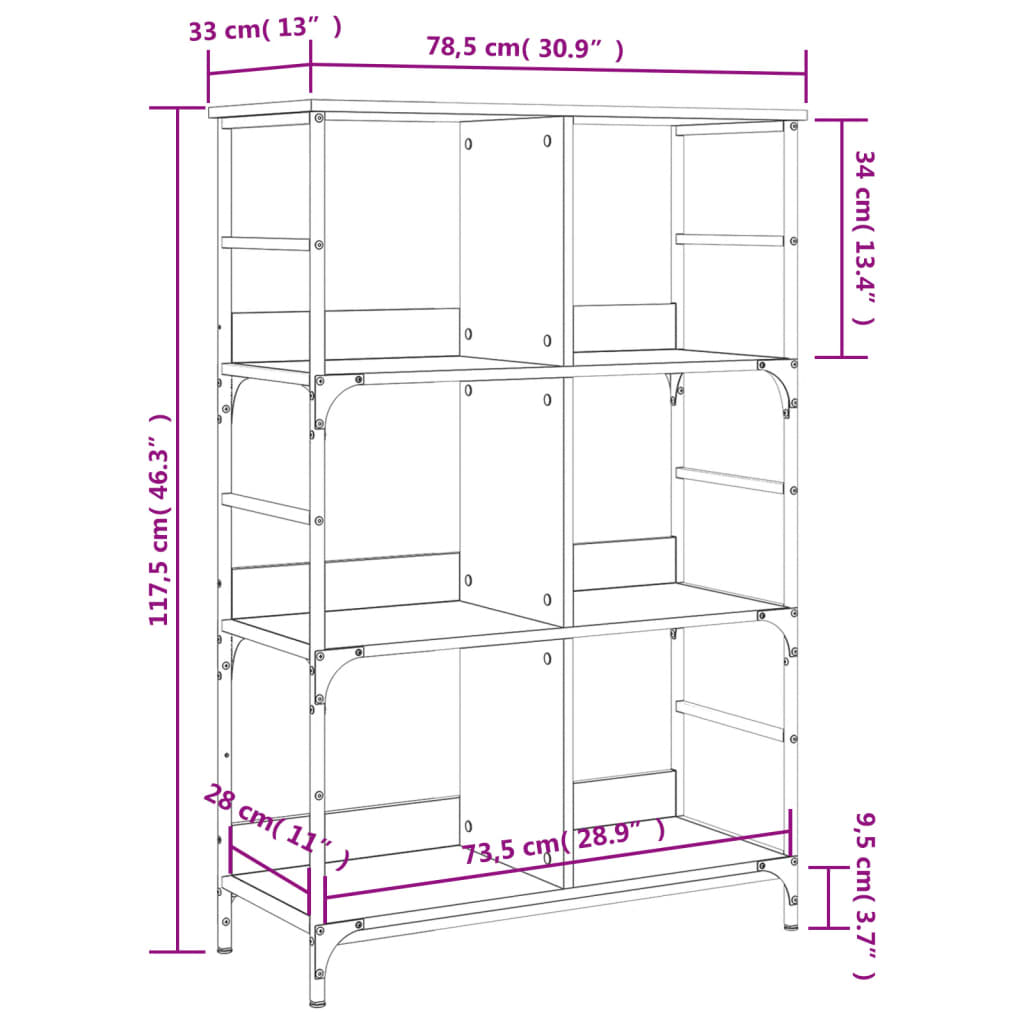 Boekenrek 78,5x33x82 cm bewerkt hout bruin eikenkleur