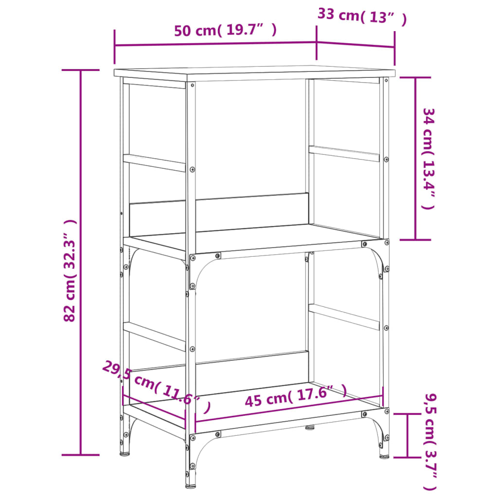 Boekenrek 50x33x82 cm bewerkt hout eikenkleurig