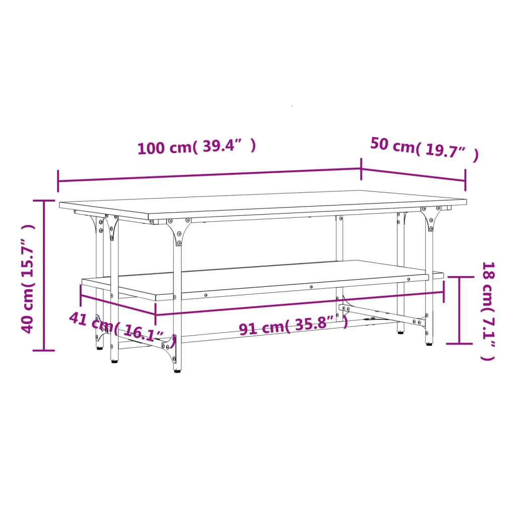 Salontafel 100x50x40 cm bewerkt hout eikenkleurig