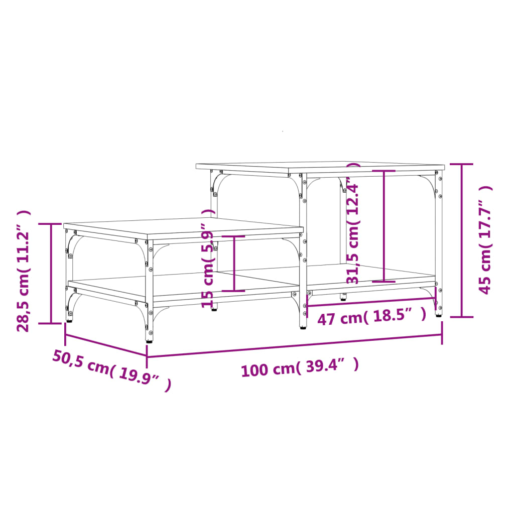 Salontafel 100x50,5x45 cm bewerkt hout eikenkleurig