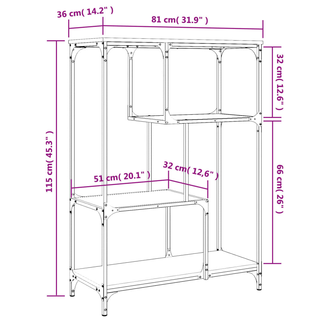 Boekenrek 81x36x115 cm bewerkt hout en staal eikenkleur