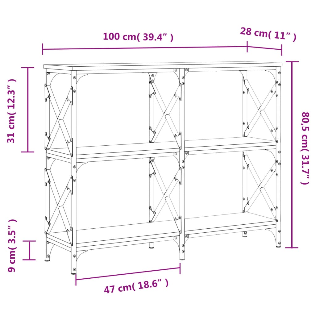 Wandtafel 100x28x80,5 cm bewerkt hout eikenkleurig