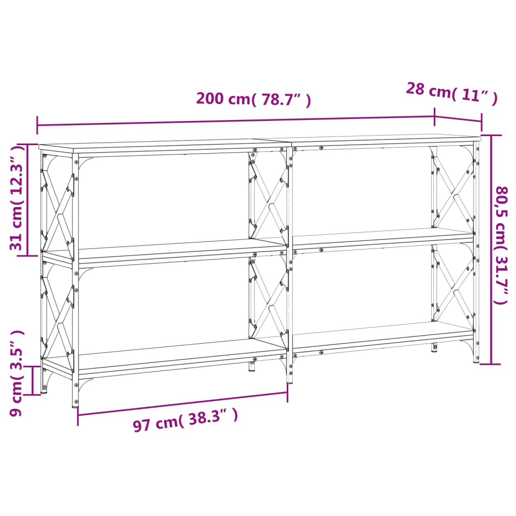 Wandtafel 100x28x80,5 cm bewerkt hout eikenkleurig