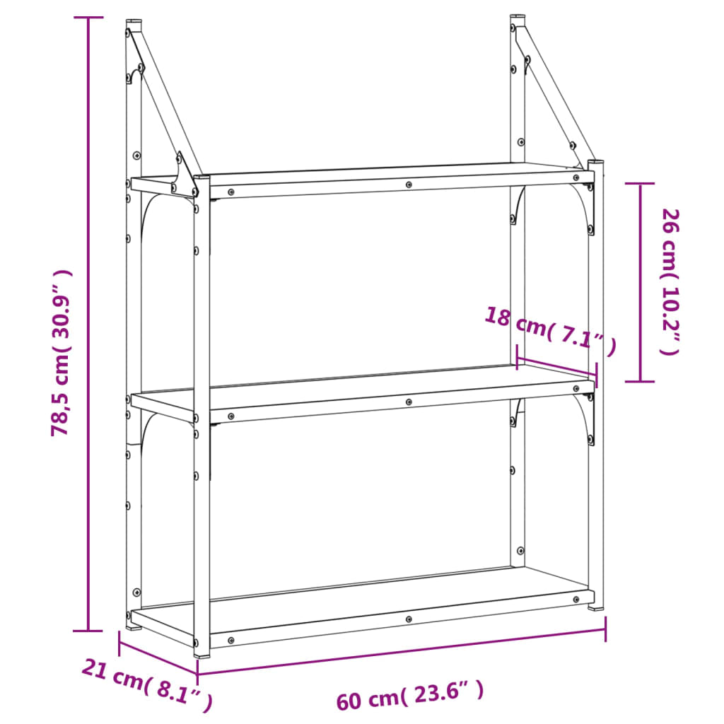 Wandrek 2-laags 60x21x51 cm bewerkt hout eikenkleurig