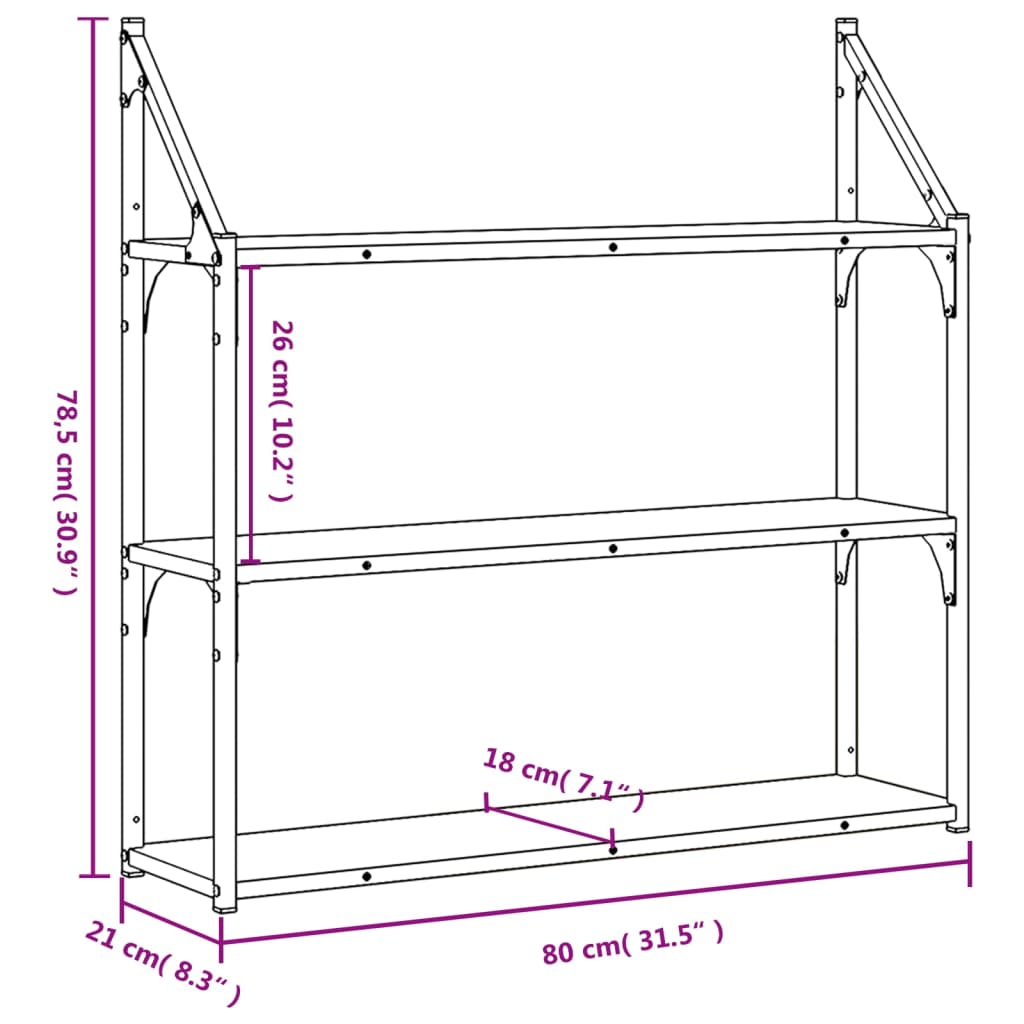 Wandrek 2-laags 60x21x51 cm bewerkt hout eikenkleurig