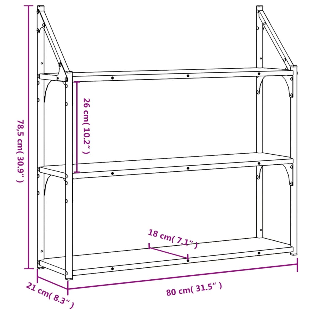 Wandrek 2-laags 60x21x51 cm bewerkt hout eikenkleurig