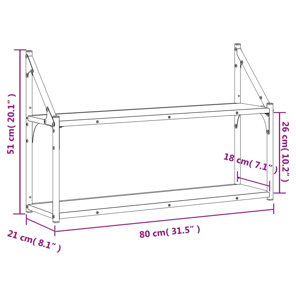 Wandrek 2-laags 60x21x51 cm bewerkt hout eikenkleurig