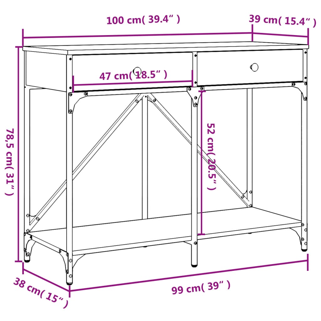 Wandtafel 100x39x78,5 cm bewerkt hout eikenkleurig