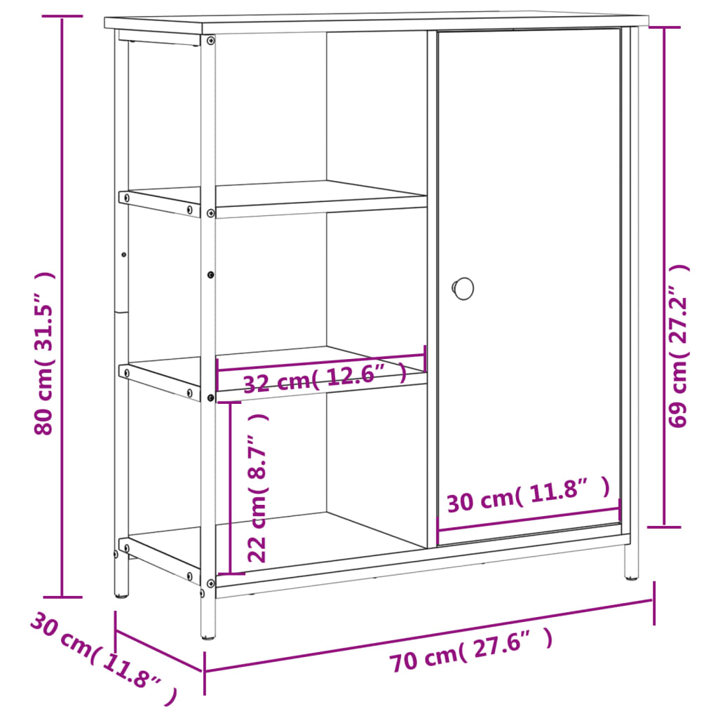 Dressoir 70x30x80 cm bewerkt hout eikenkleurig