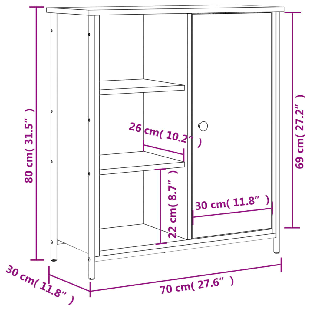 Dressoir 70x30x80 cm bewerkt hout eikenkleurig