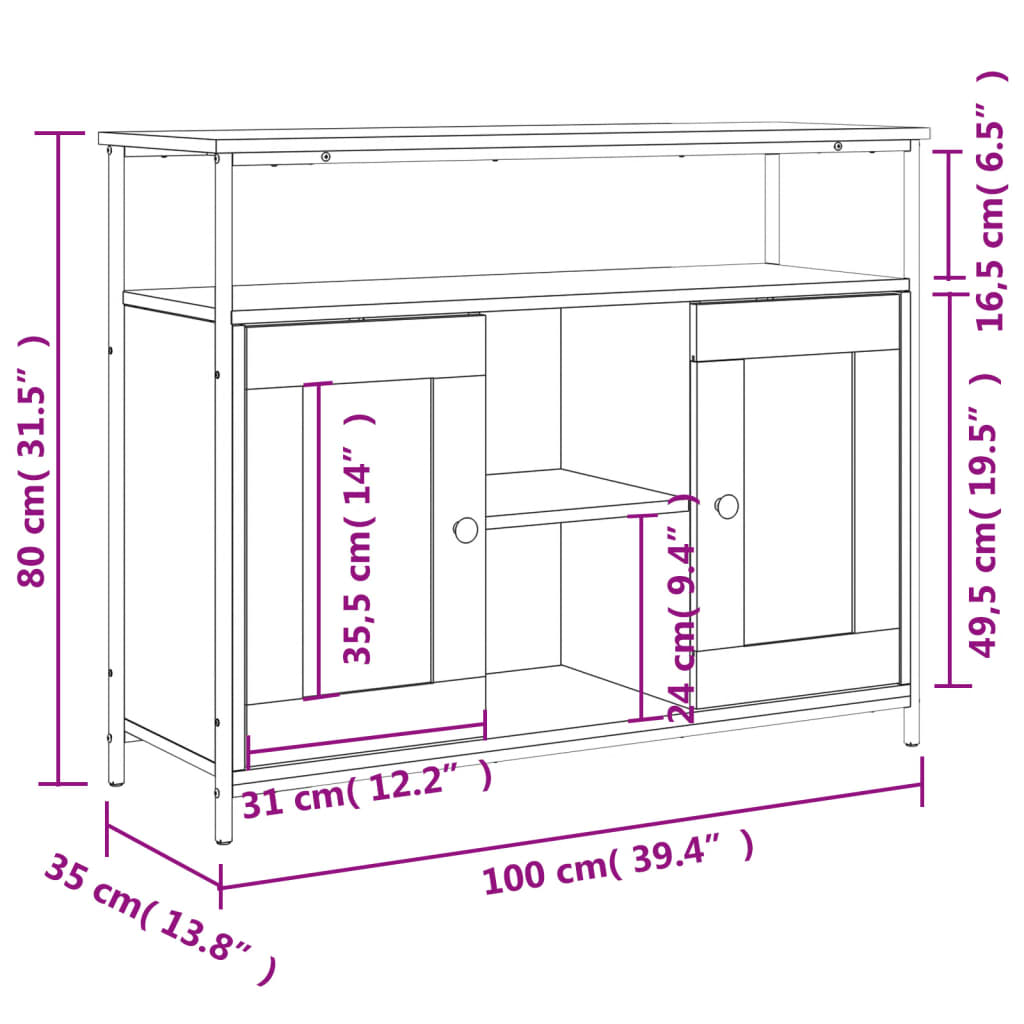 Dressoir 100x35x80 cm bewerkt hout eikenkleurig