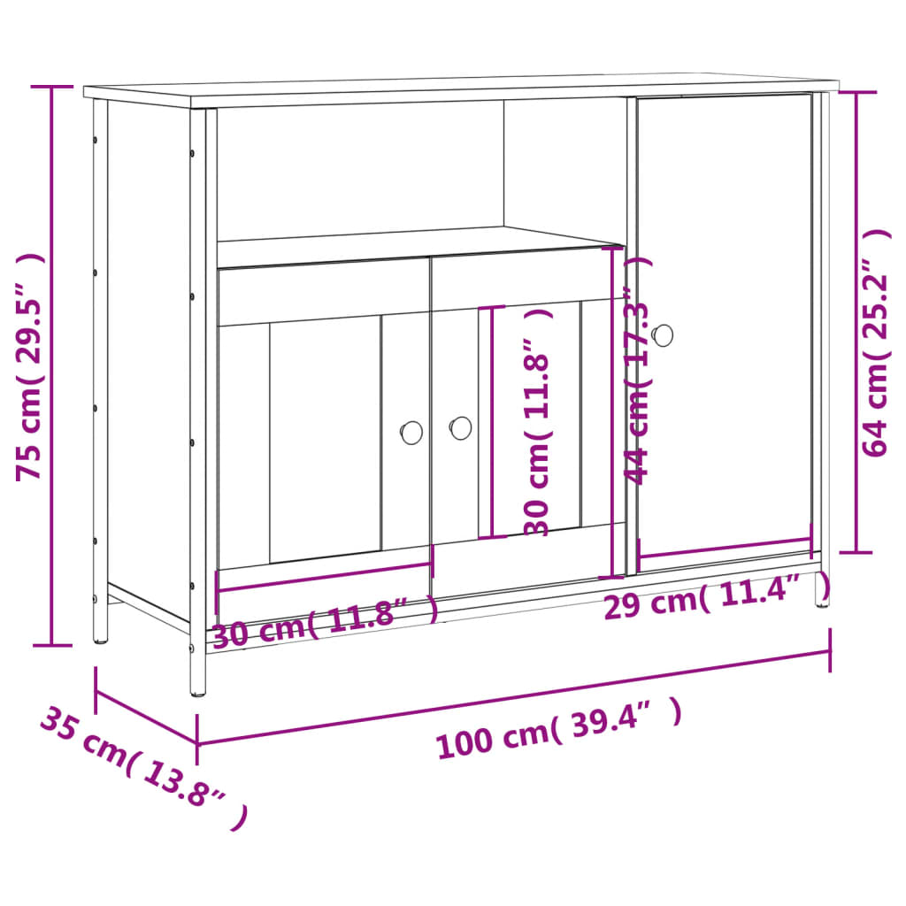 Dressoir 100x35x75 cm bewerkt hout