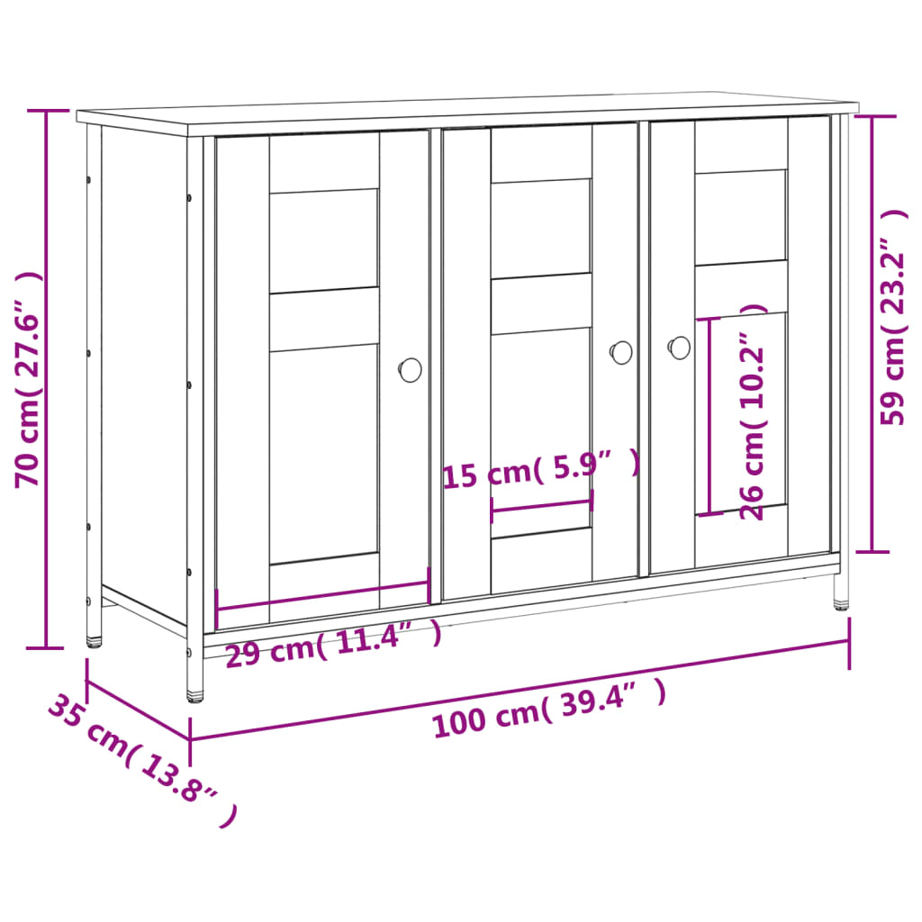 Dressoir 100x35x70 cm bewerkt hout bruin eikenkleur