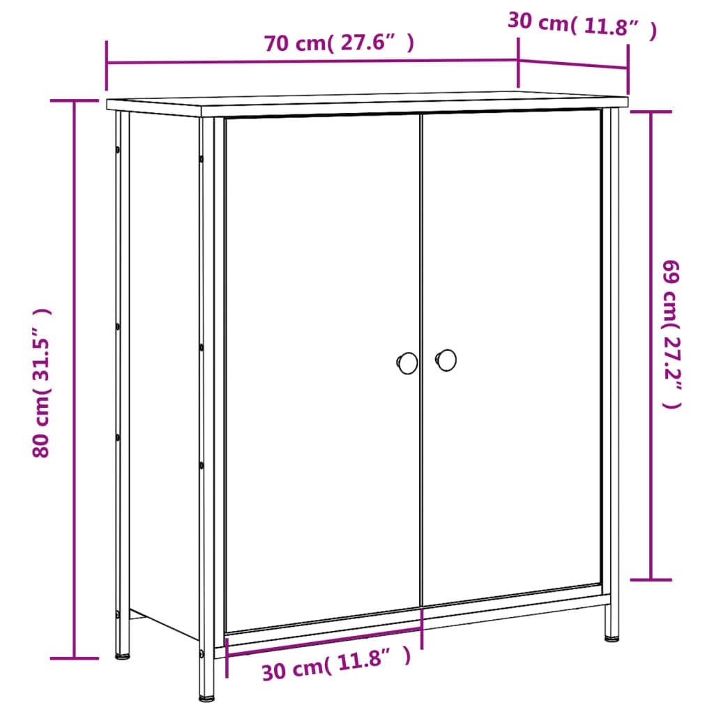 Dressoir 70x30x80 cm bewerkt hout