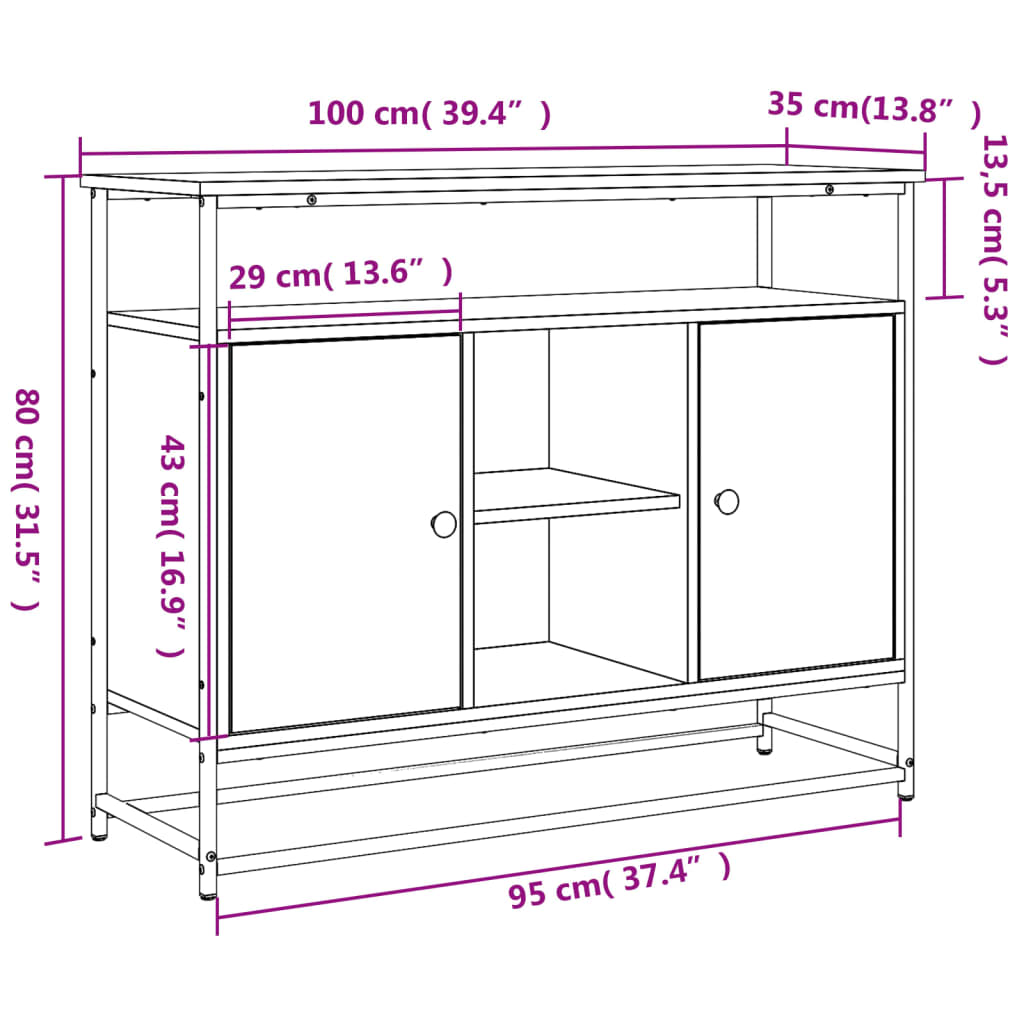 Dressoir 100x35x80 cm bewerkt hout eikenkleurig