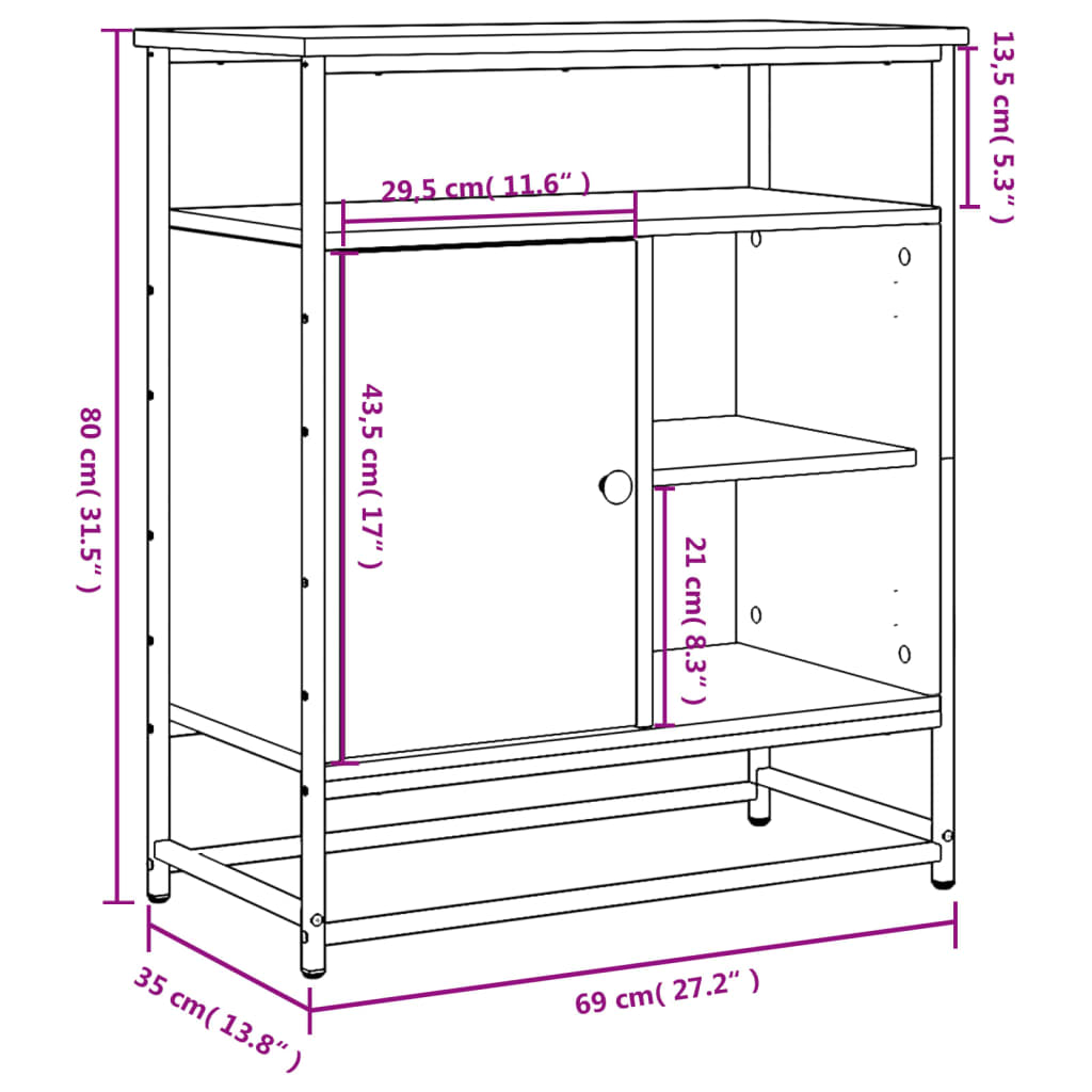 Dressoir 69x35x80 cm bewerkt hout bruin eikenkleur