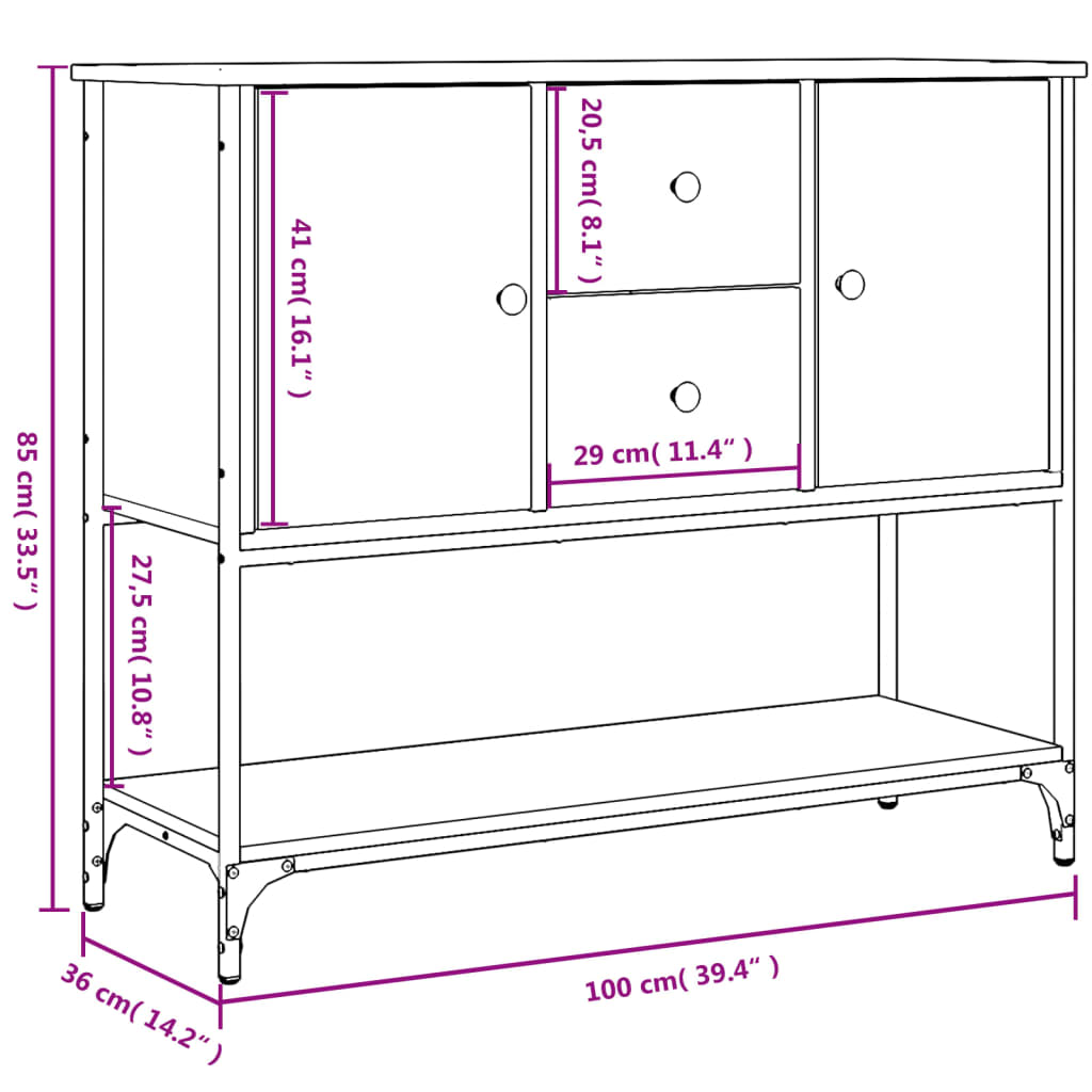 Dressoir 100x36x85 cm bewerkt hout