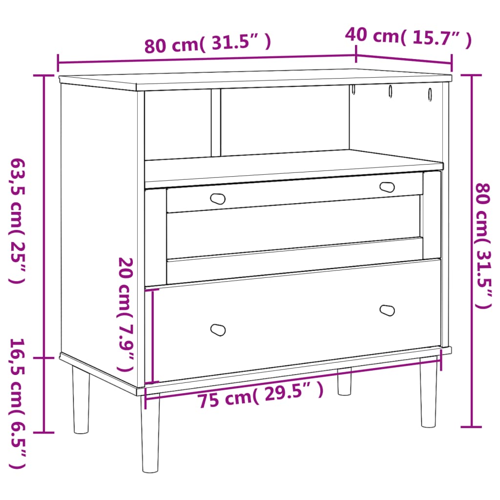 Dressoir SENJA rattan-look 80x40x80 cm massief grenenhout