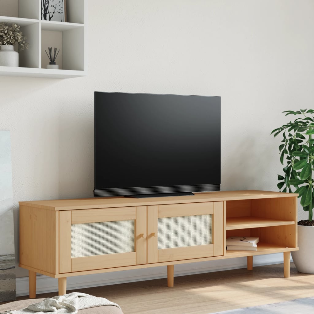 Tv-meubel SENJA 158x40x49 cm rattan-look massief grenenhout