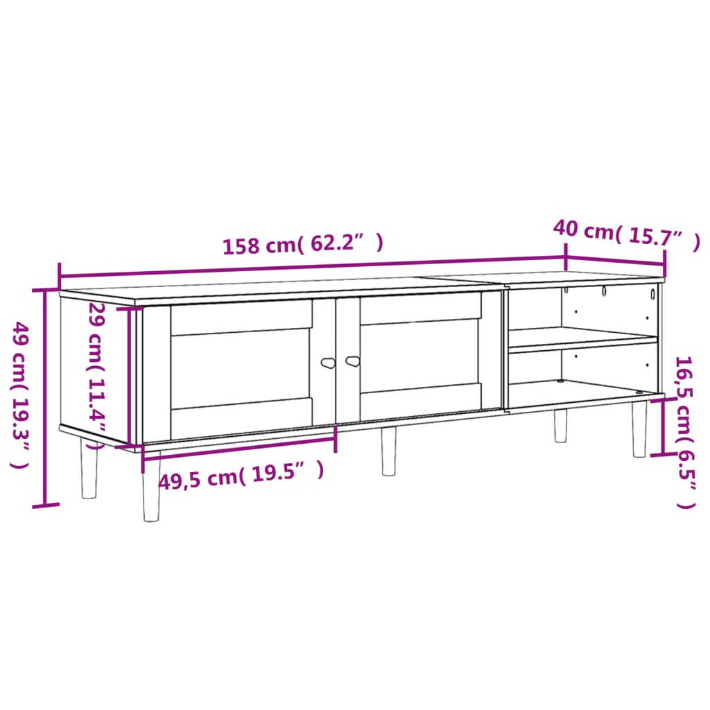 Tv-meubel SENJA 158x40x49 cm rattan-look massief grenenhout