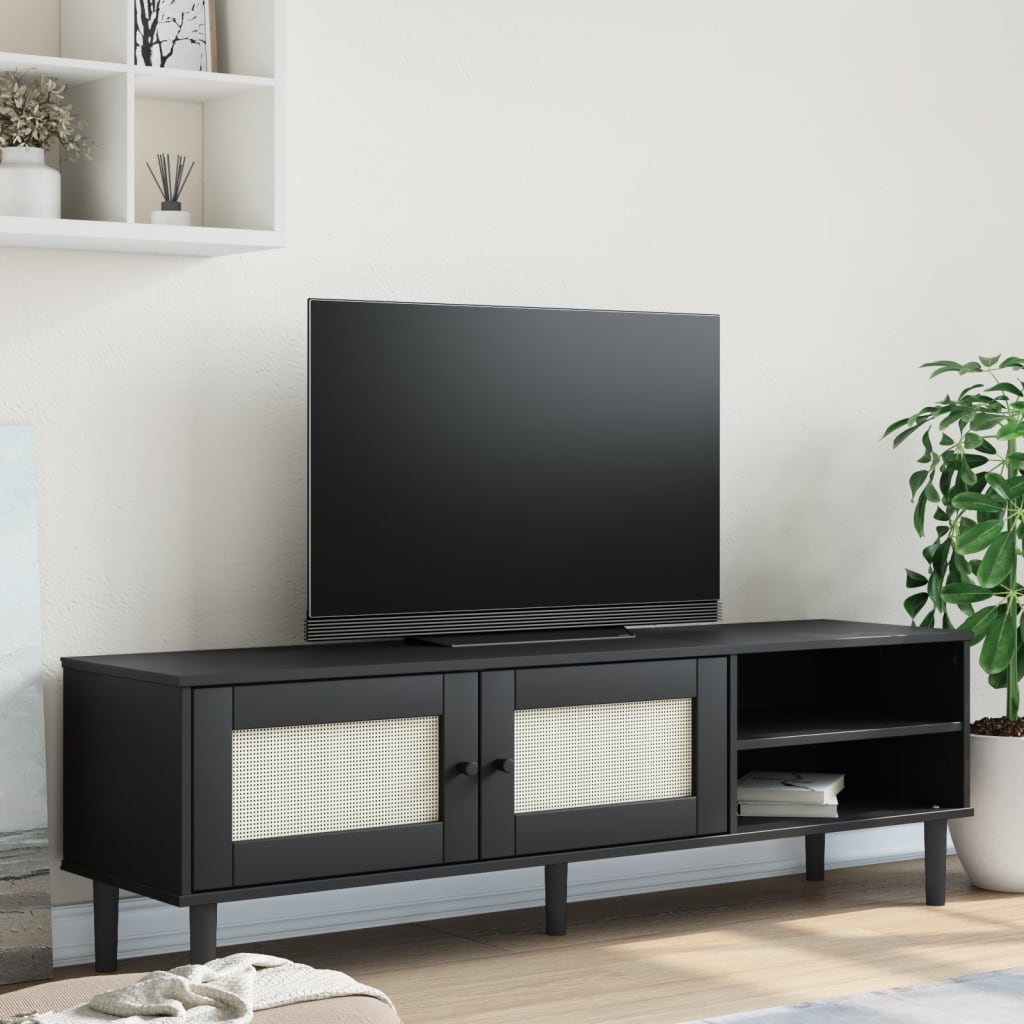 Tv-meubel SENJA 158x40x49 cm rattan-look massief grenenhout