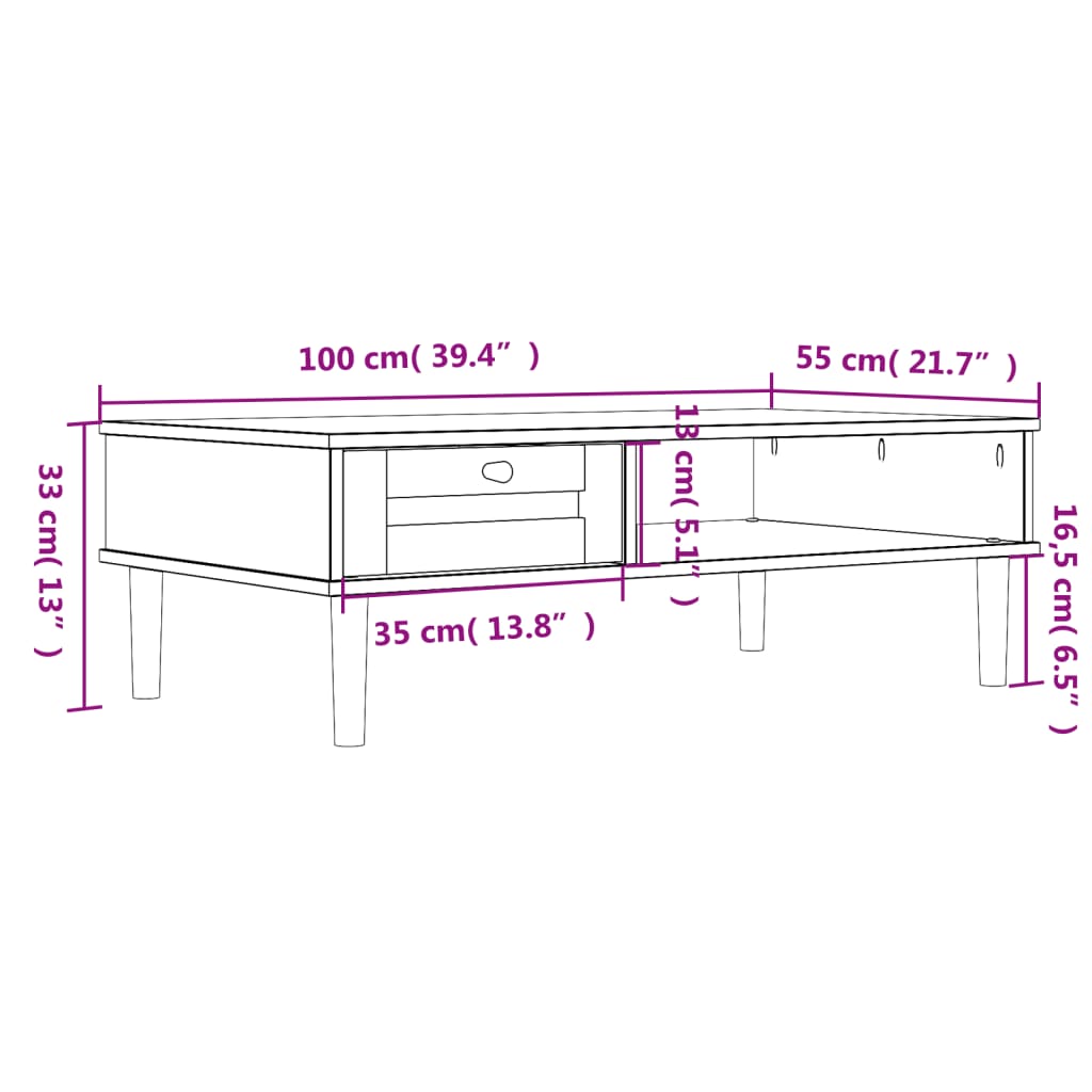 Salontafel SENJA 100x55x33 cm rattan-look massief hout