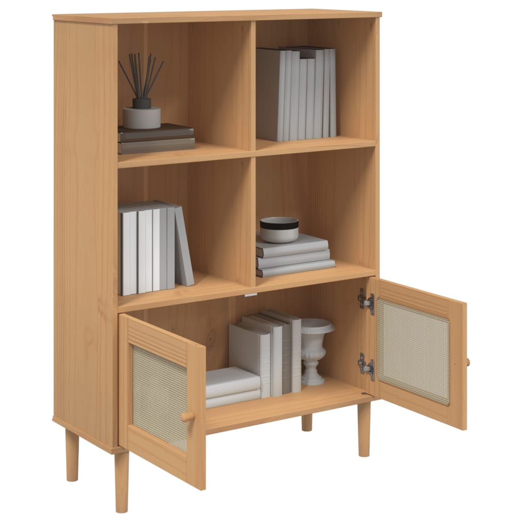 Boekenkast SENJA rattan-look 90x35x130 cm grenenhout