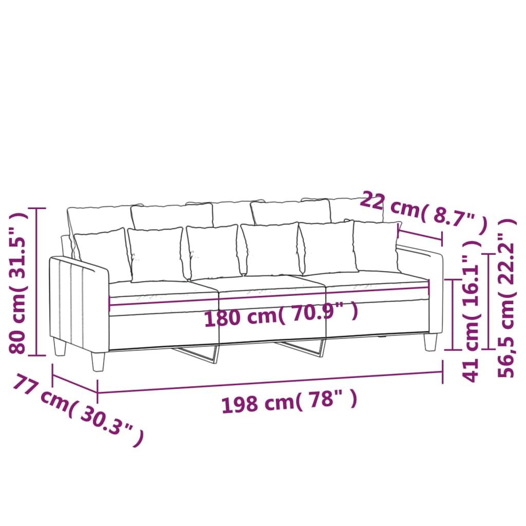 Driezitsbank 180 cm stof