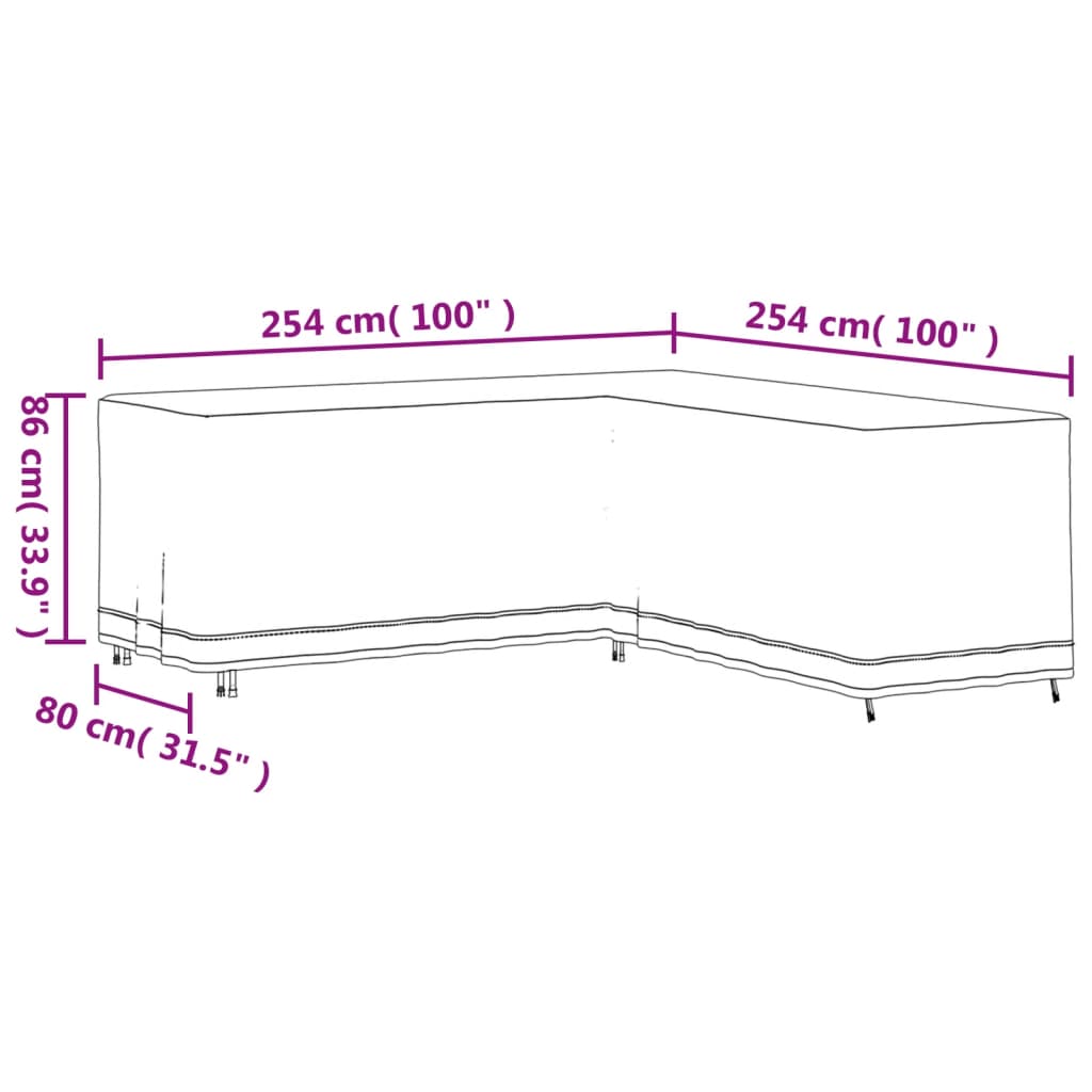 Tuinmeubelhoes L-vormig 420D 215x215x80 cm oxford zwart