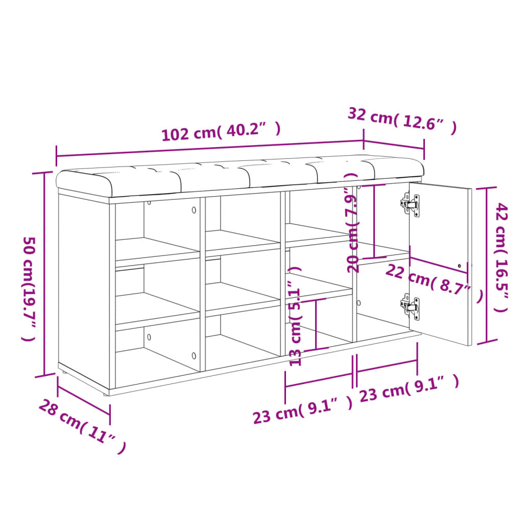 Schoenenbank 102x32x50 cm bewerkt hout