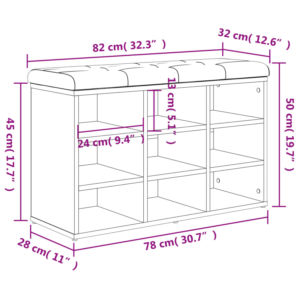 Schoenenbank 102x32x50 cm bewerkt hout eikenkleurig