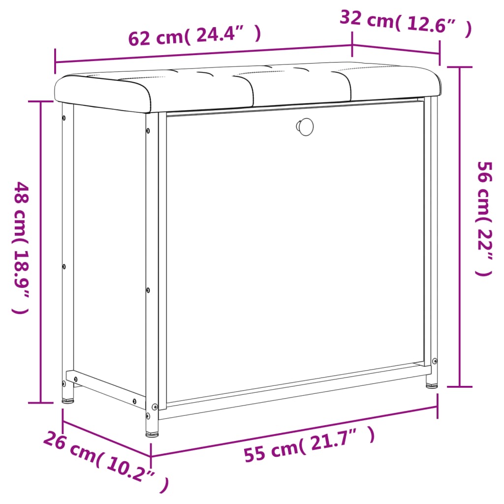 Schoenenbankje met klaplade 102x32x56 cm