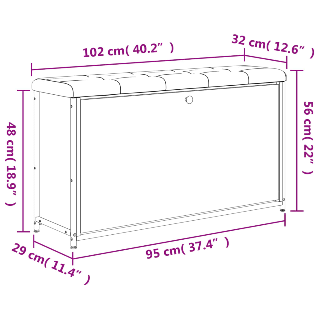 Schoenenbankje met klaplade 102x32x56 cm