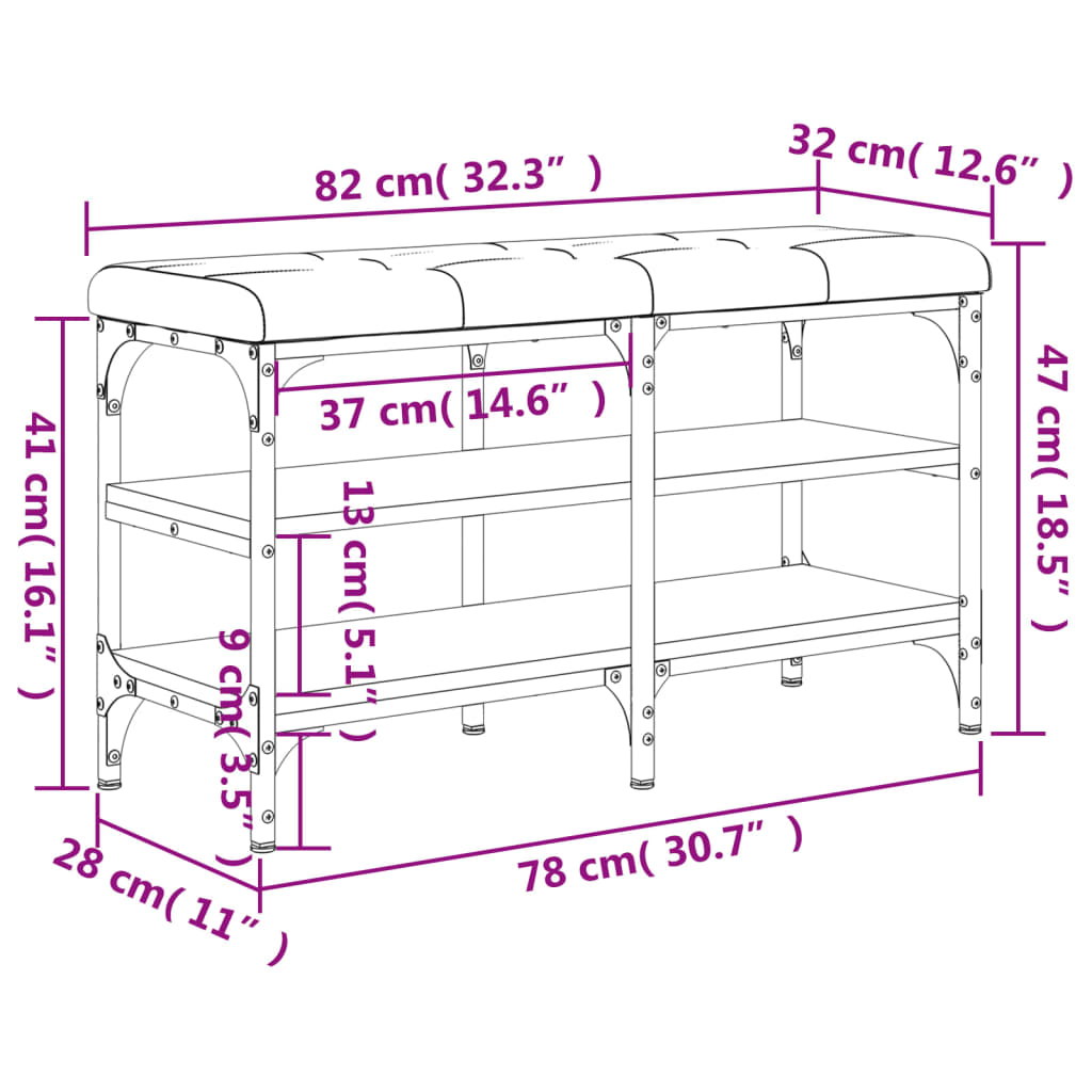 Schoenenbank 62x32x47 cm bewerkt hout