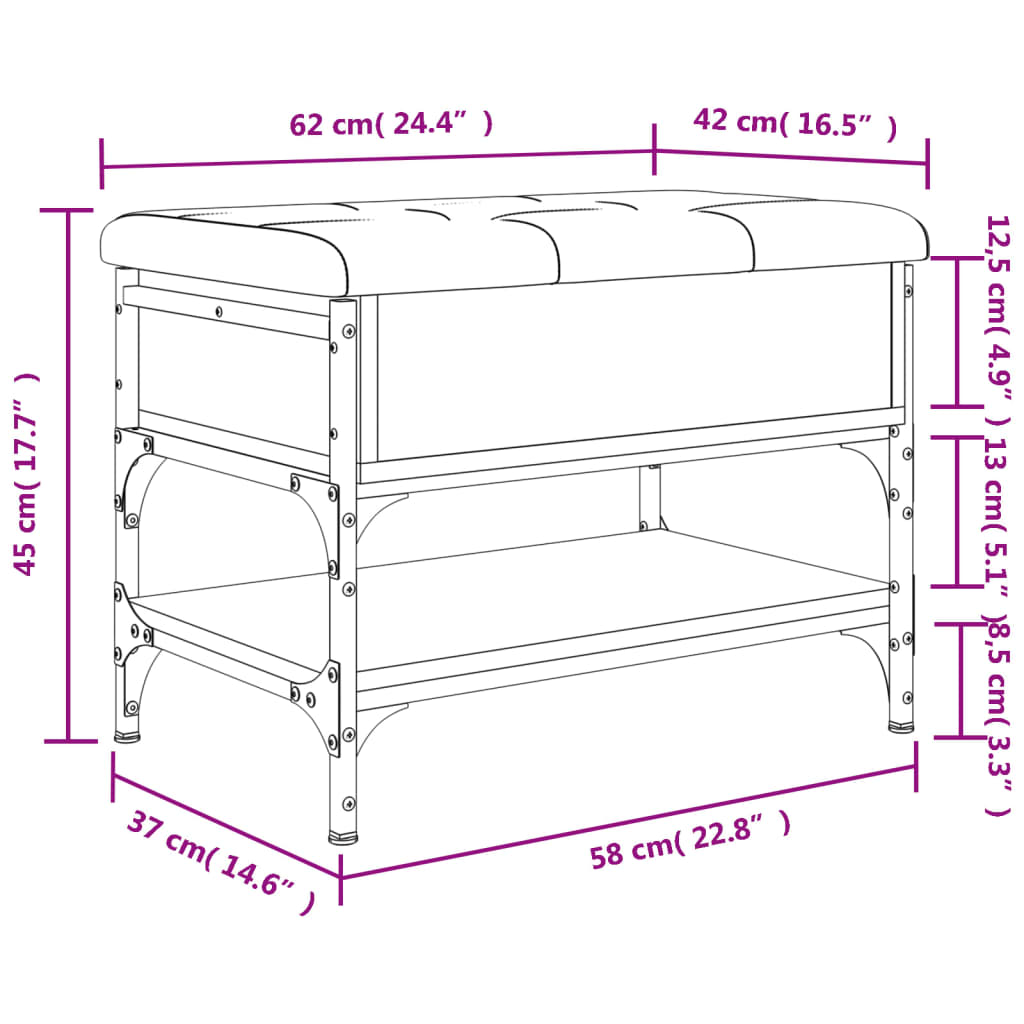 Schoenenbank 82x42x45 cm bewerkt hout eikenkleurig